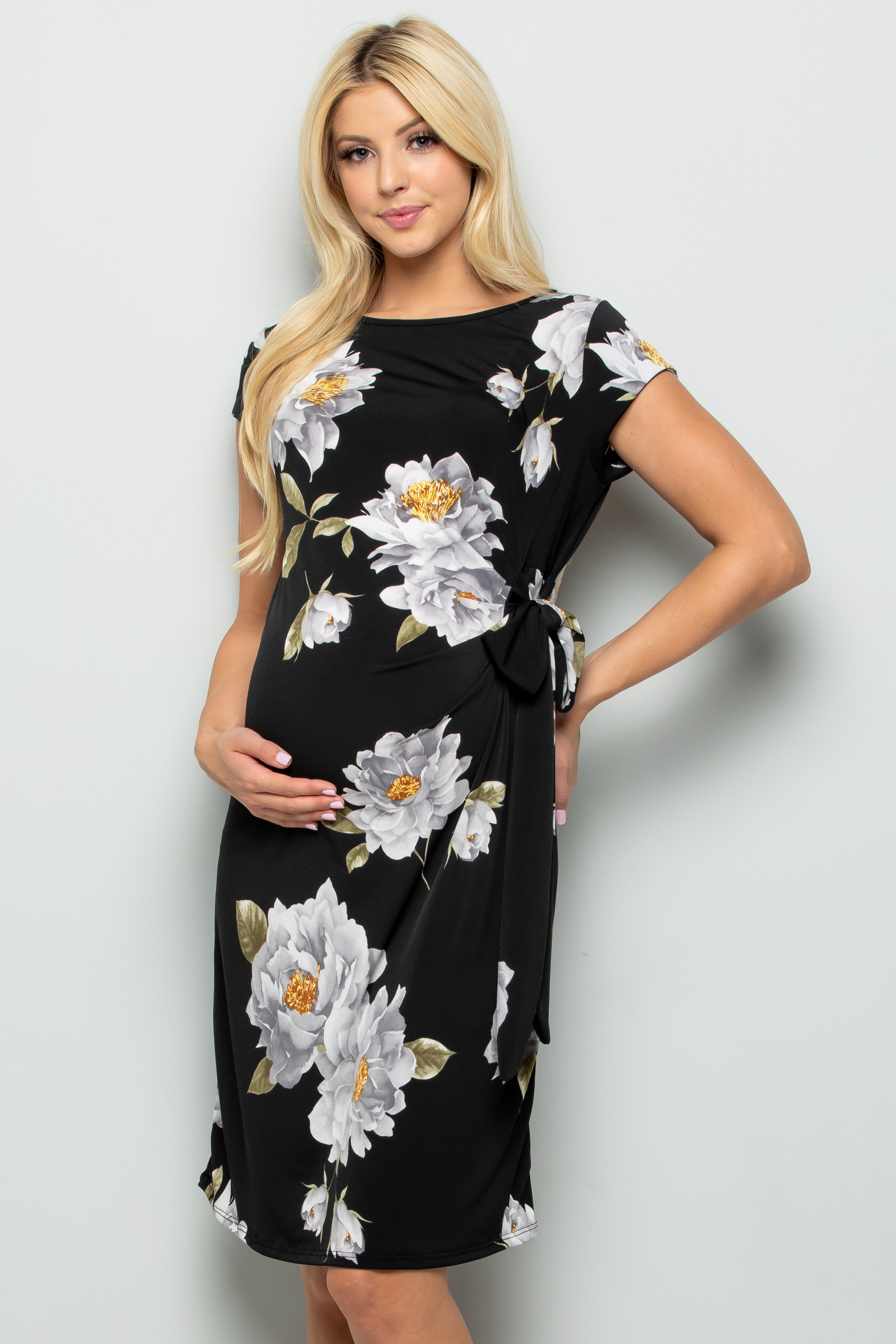 Fold Over Maternity Dress with Sleeves