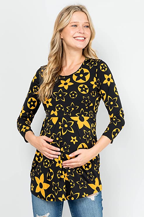 My Bump 3/4 Sleeve Round Neck Pleated Maternity Top