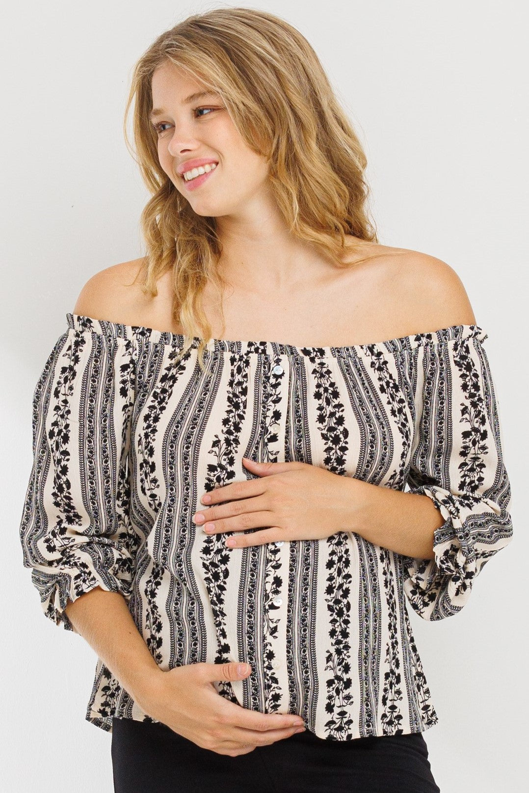 My Bump Blakely Floral Stripe Printed Button Down Top
