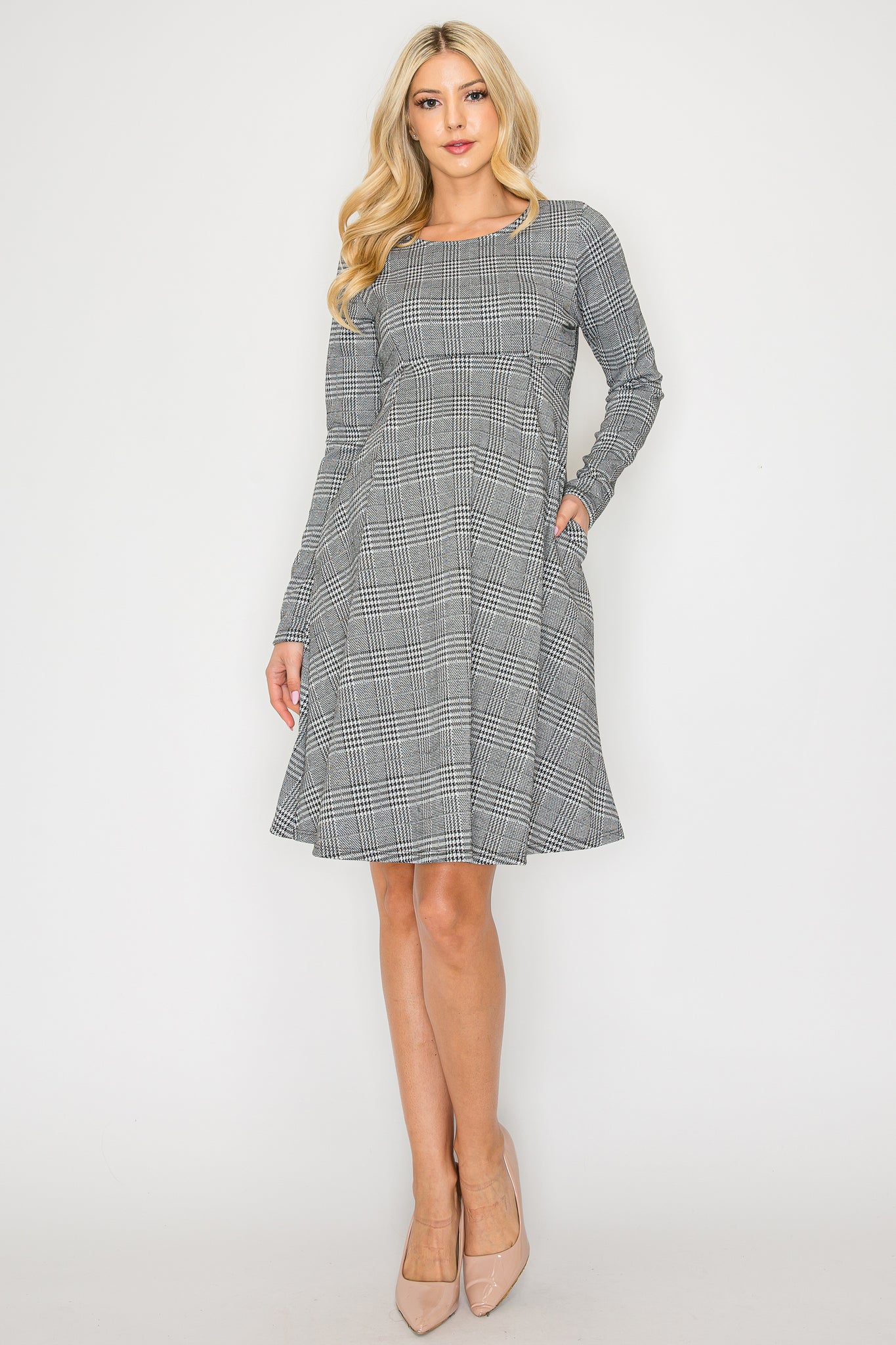 Ivy Casual Long Sleeve Dress W/Side Pocket