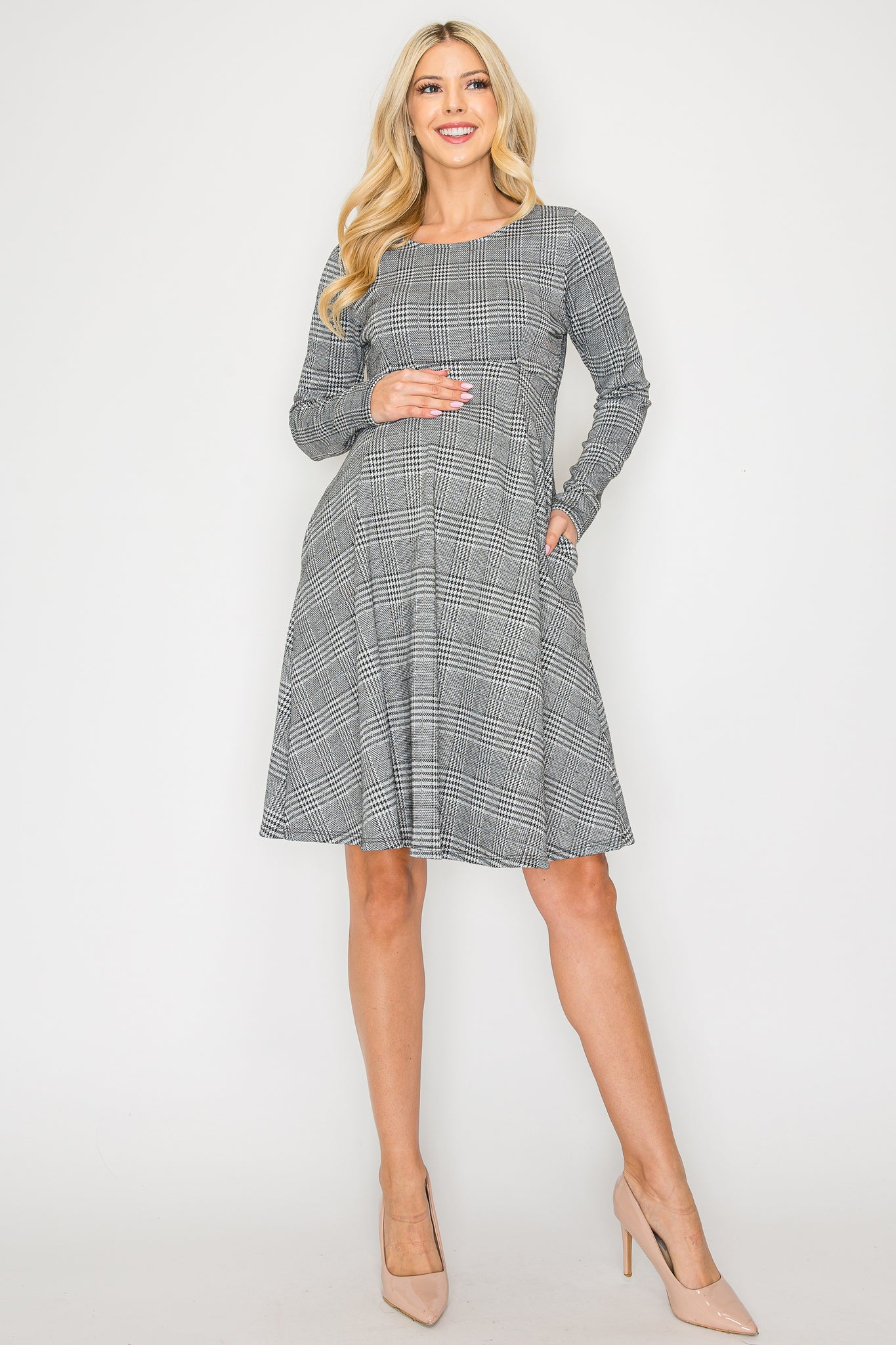 Ivy Casual Long Sleeve Dress W/Side Pocket