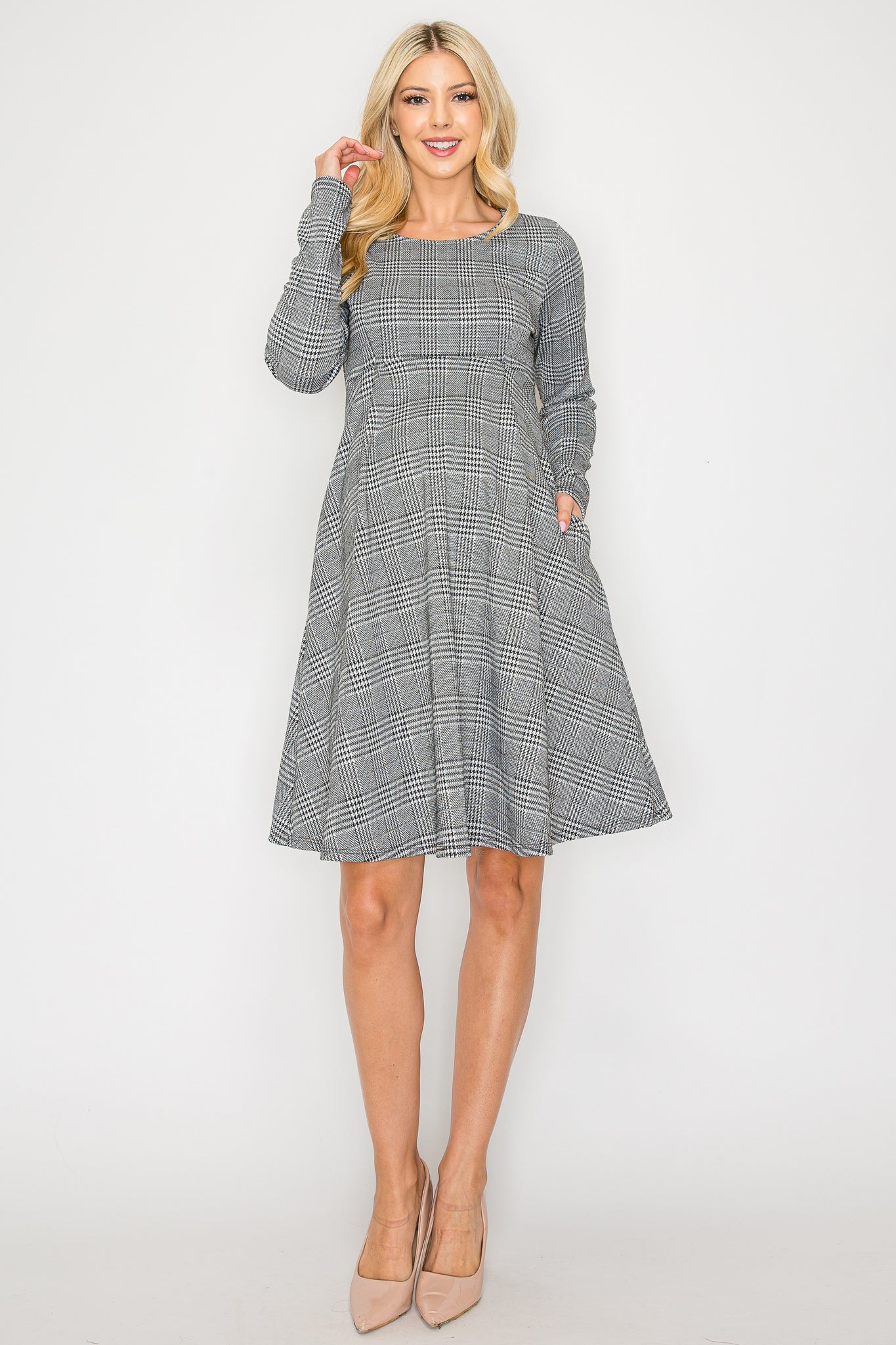 Ivy Casual Long Sleeve Dress W/Side Pocket