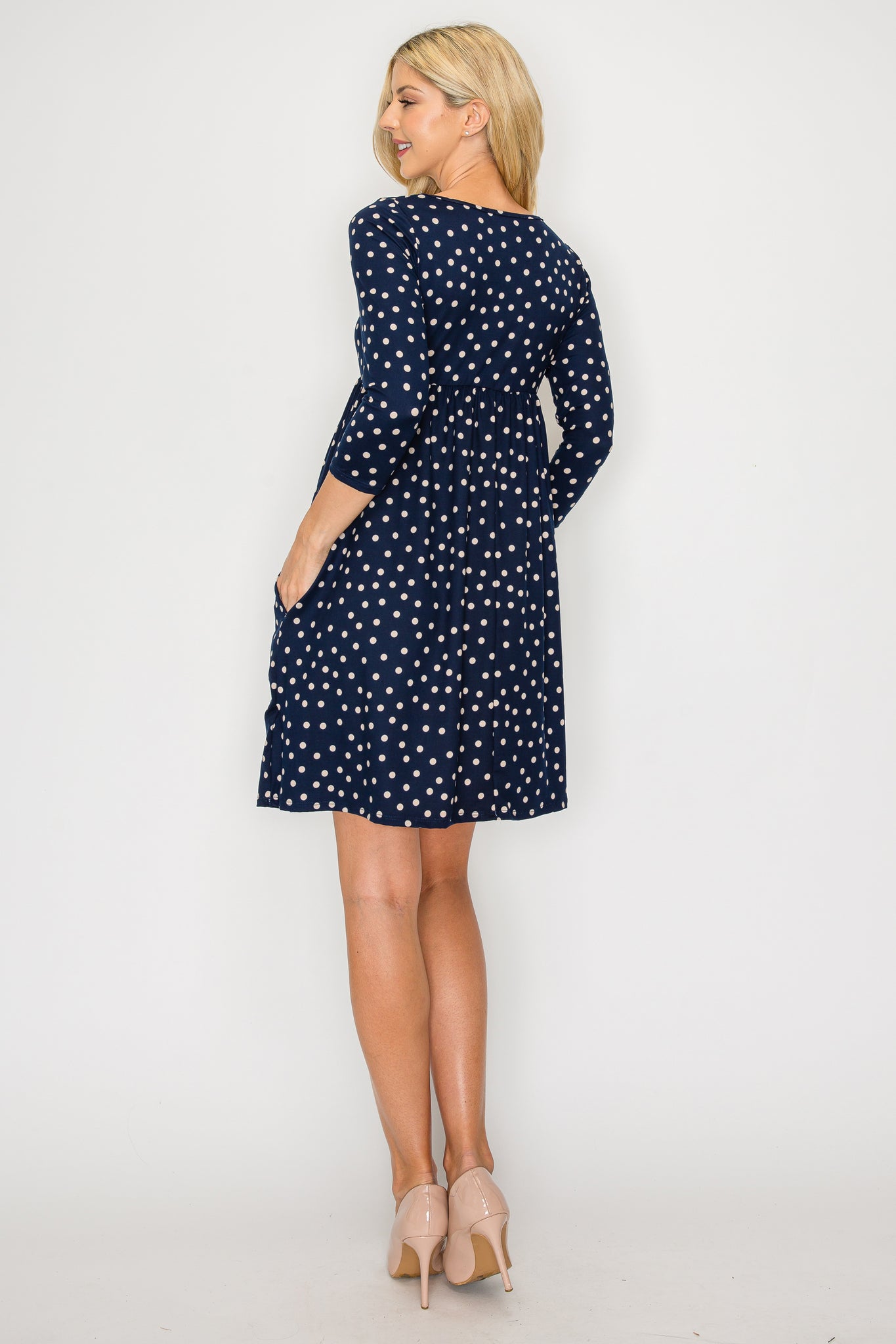 Pearl Square Neck Long Sleeve Dress W/Side Pocket