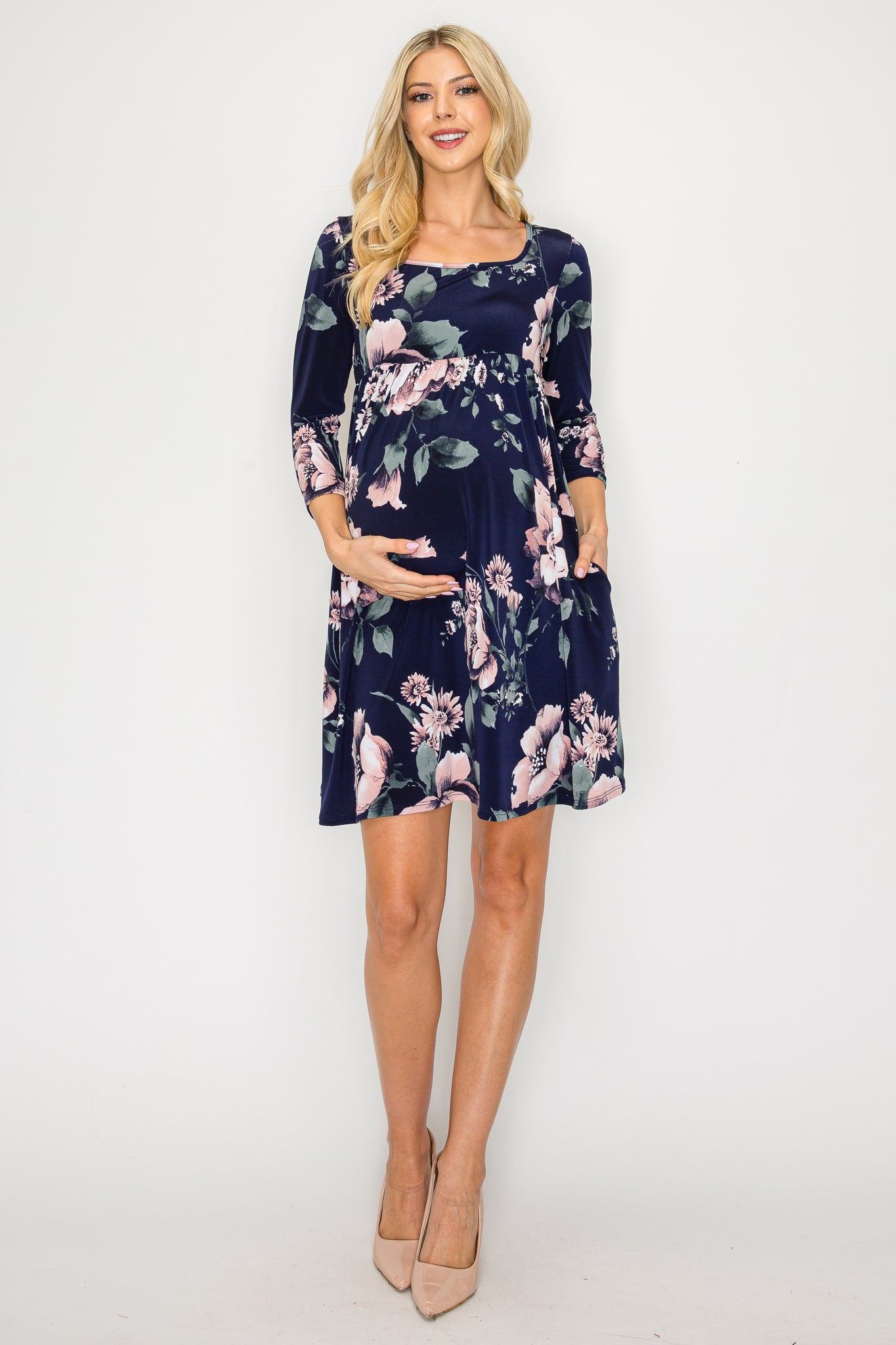 Laura Square Neck Long Sleeve Dress W/Side Pocket