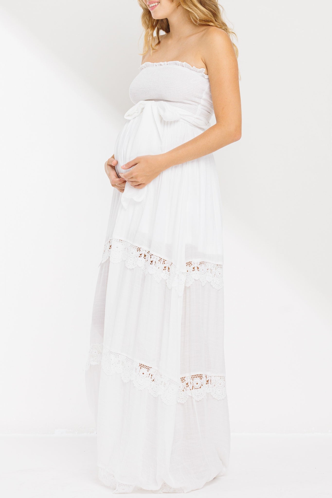 Maternity Dresses, Maeve Woven Waist Lace Band Maxi Dress