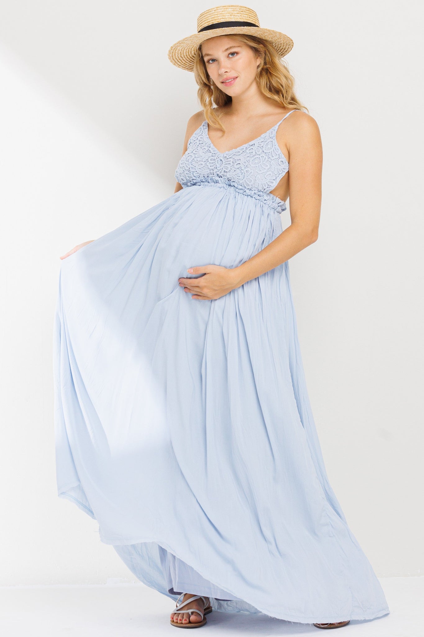 Maternity Dresses, Arianna Crochet Upper Body Open Back Dress