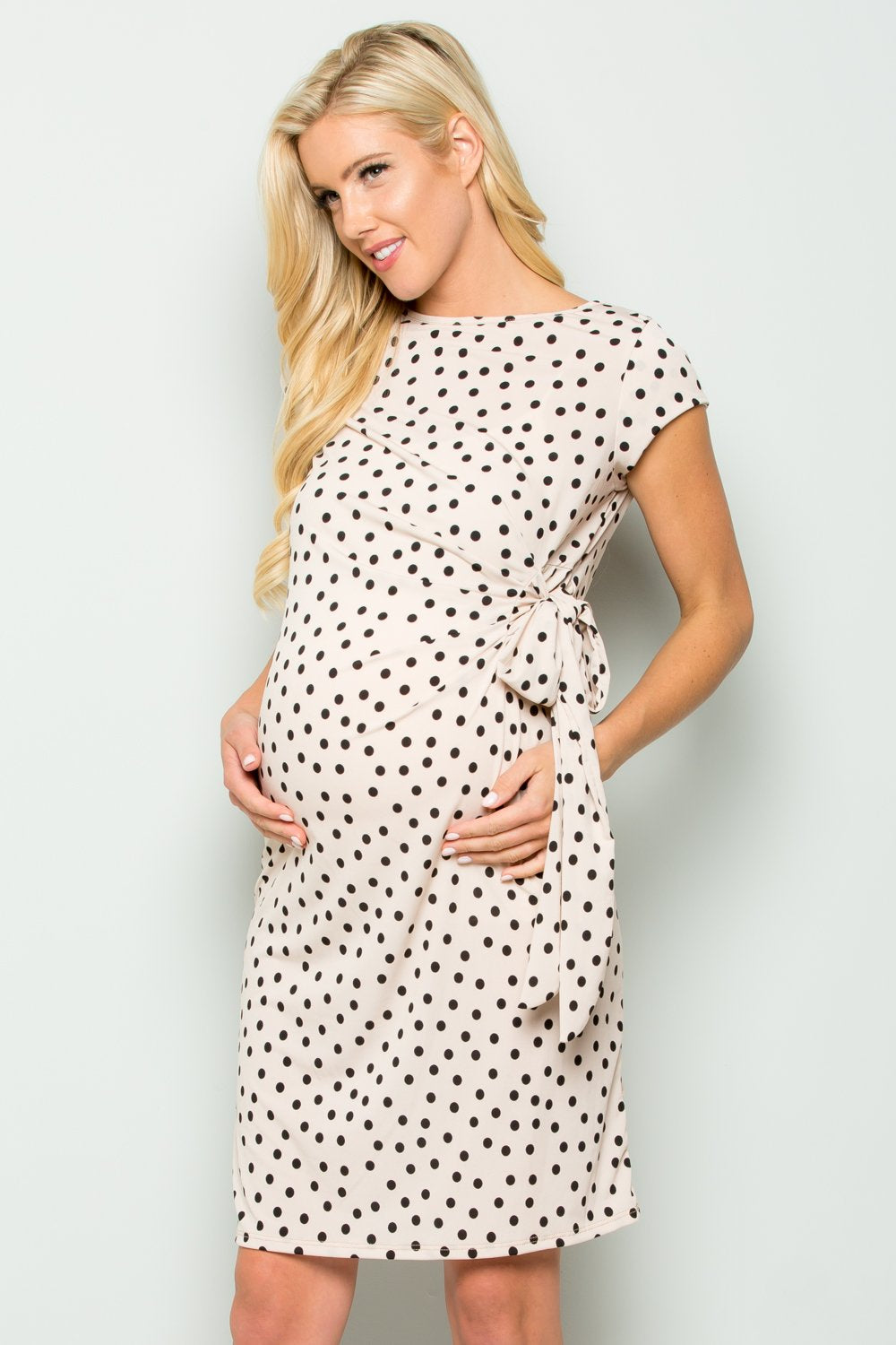 maternity pregnancy baby shower floral relaxed short sleeve round neck midi summer cocktail bow tie dress