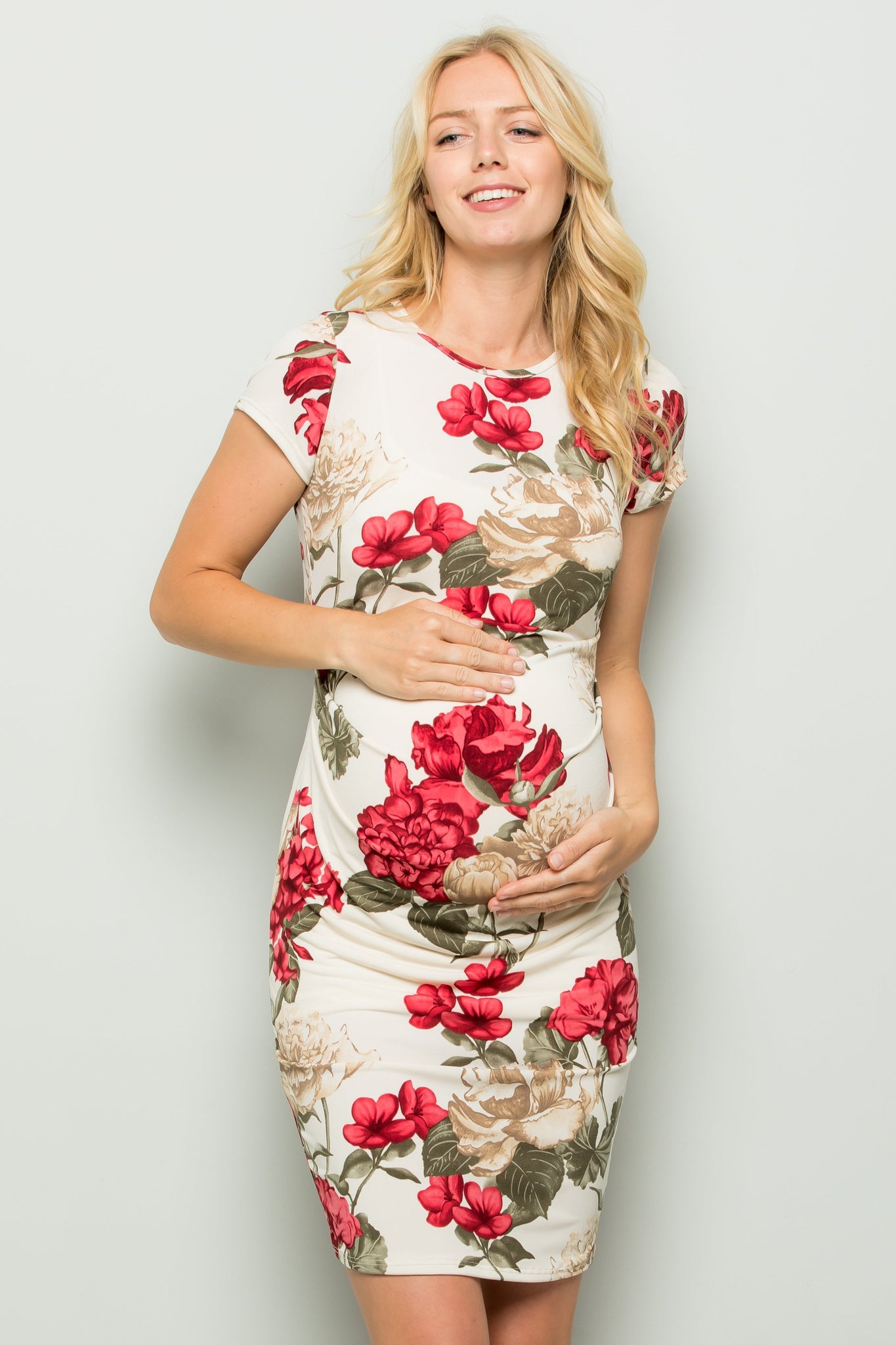 My Bump Floral Short Cap Sleeve Above Knee Bodycon Maternity Dress