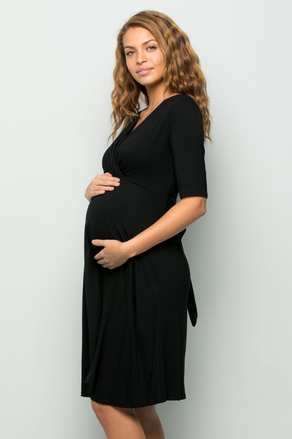 maternity pregnancy baby shower fit flare short sleeve round neck midi summer cocktail bodycon dress