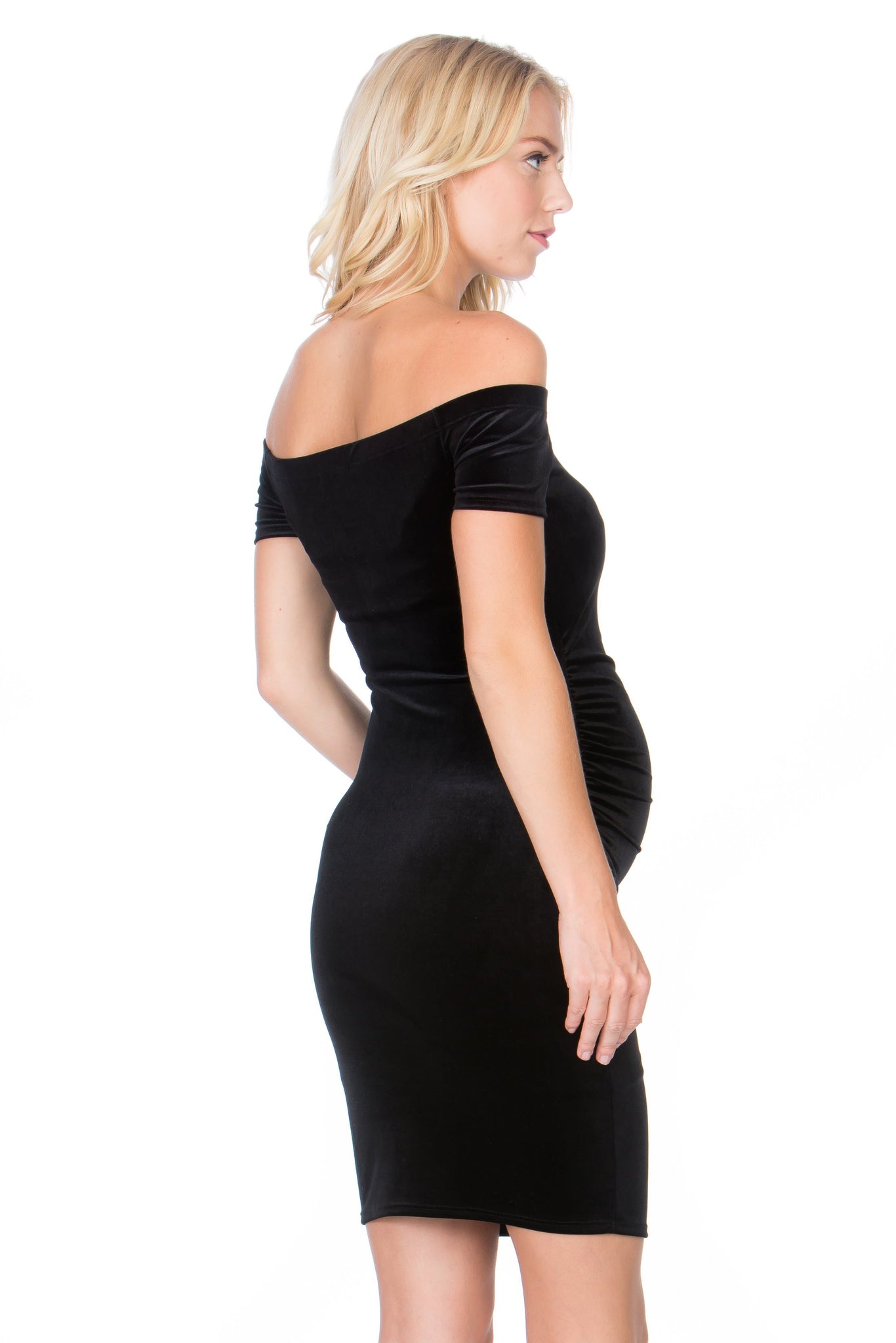 maternity pregnancy baby shower velvet off shoulder short sleeve above knee fall winter cocktail bodycon dress