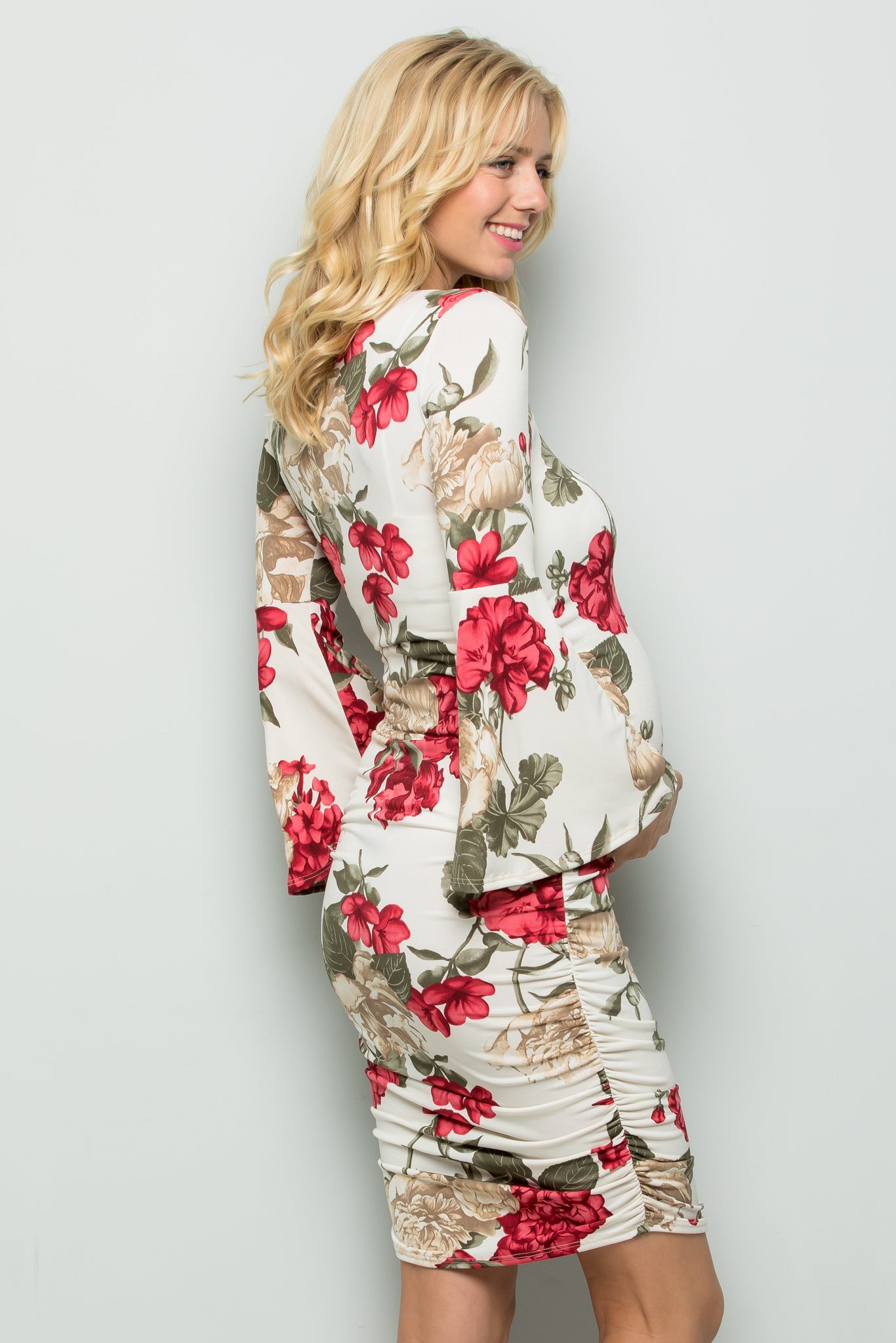 Nora Floral Bell Sleeve Bodycon Dress