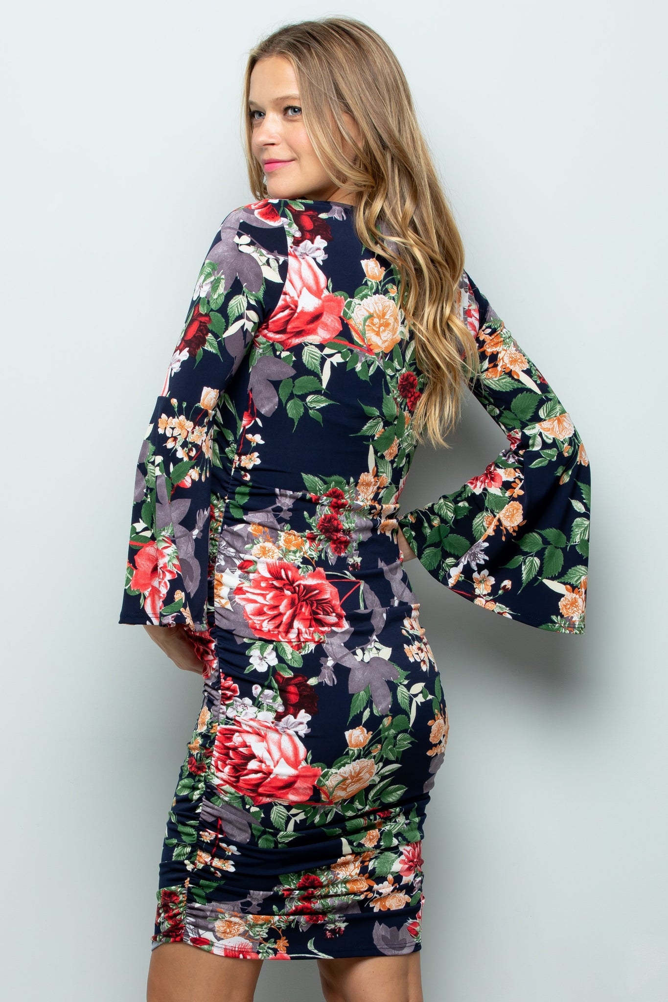 Willow Floral Bell Sleeve Bodycon Dress
