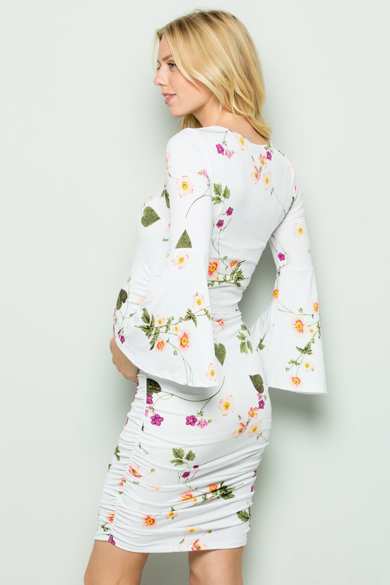Colette Floral Bell Sleeve Bodycon Dress