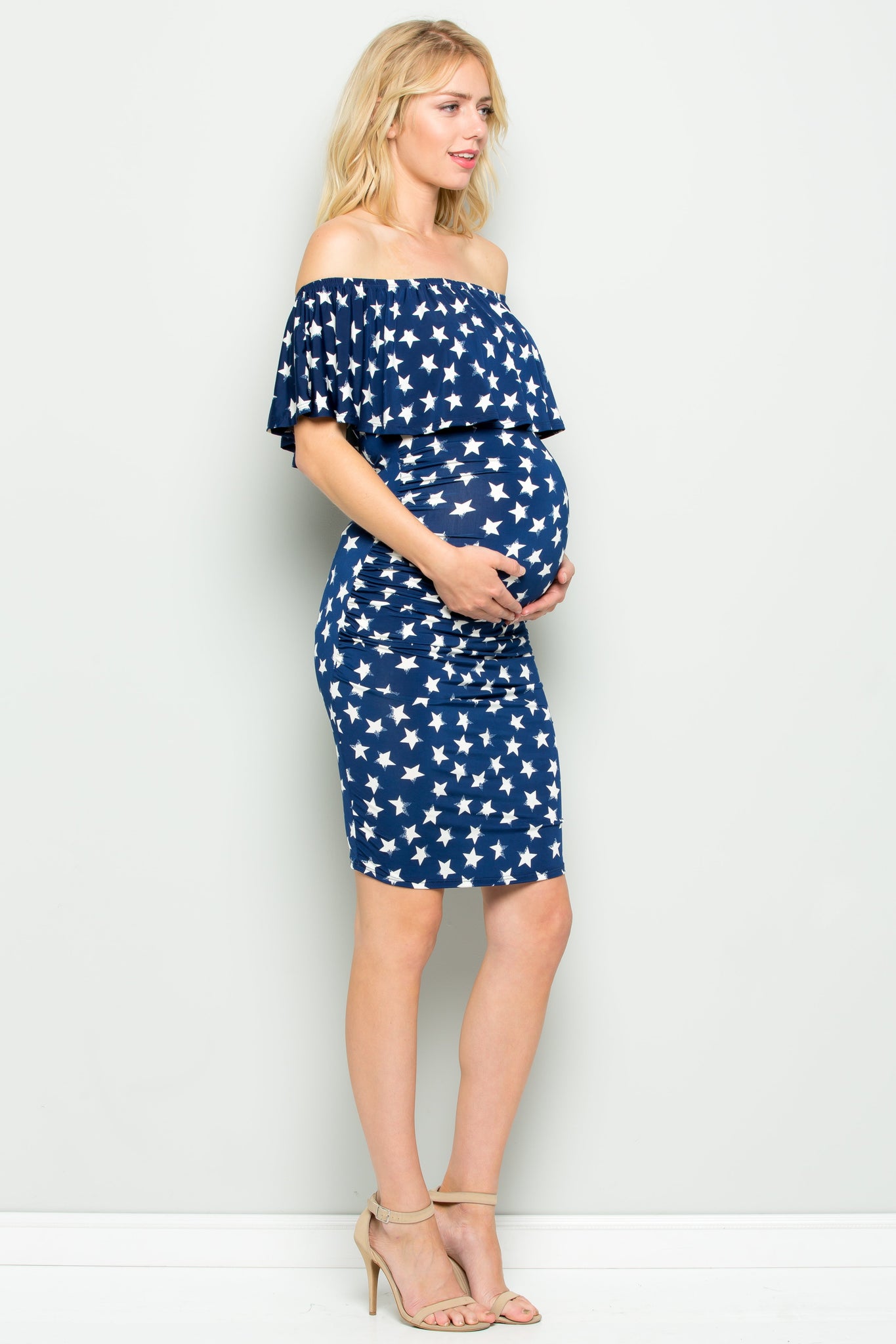 maternity pregnancy baby shower floral off shoulder ruffle neck above knee summer cocktail bodycon dress
