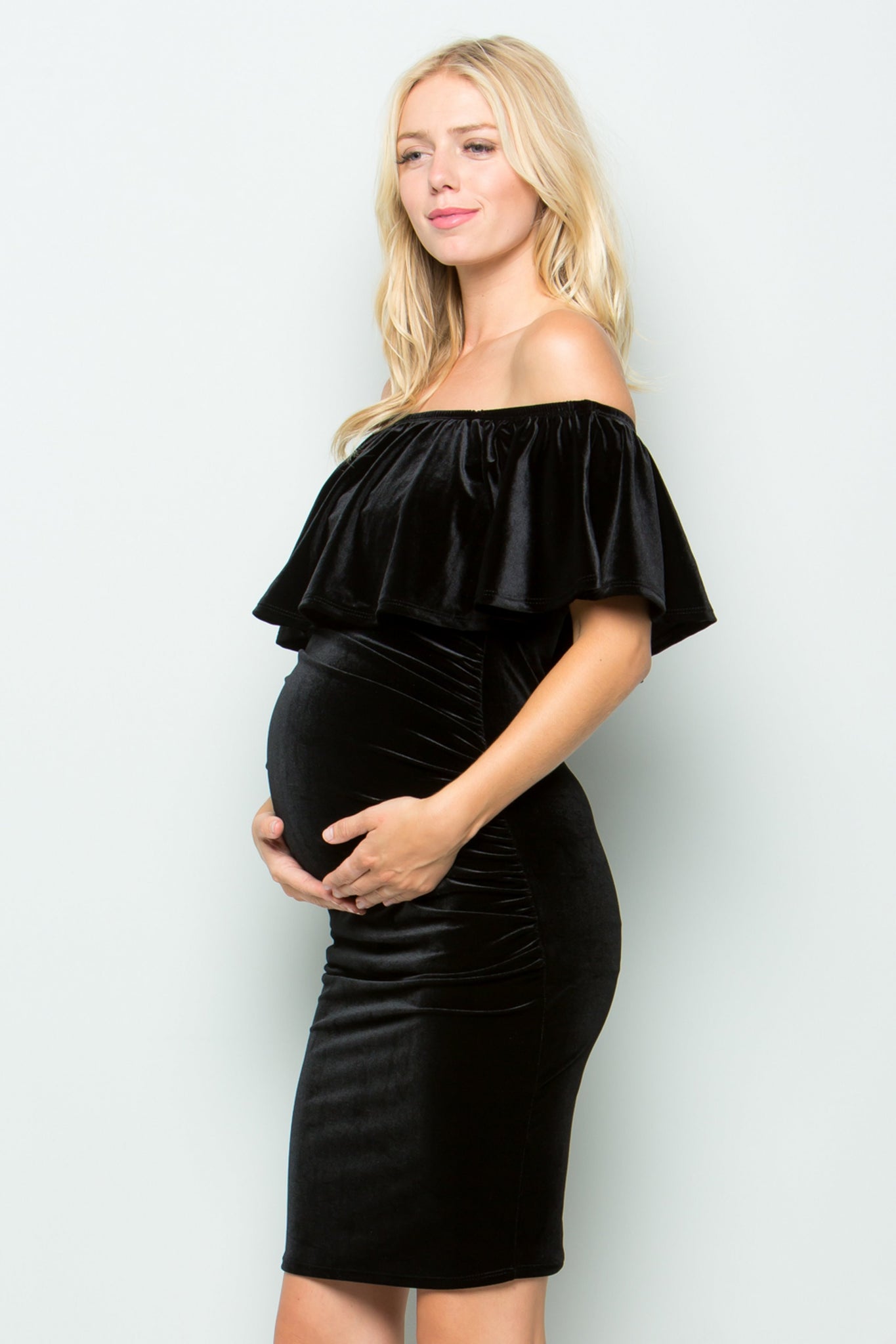 maternity pregnancy baby shower velvet off shoulder above knee fall winter cocktail bodycon dress