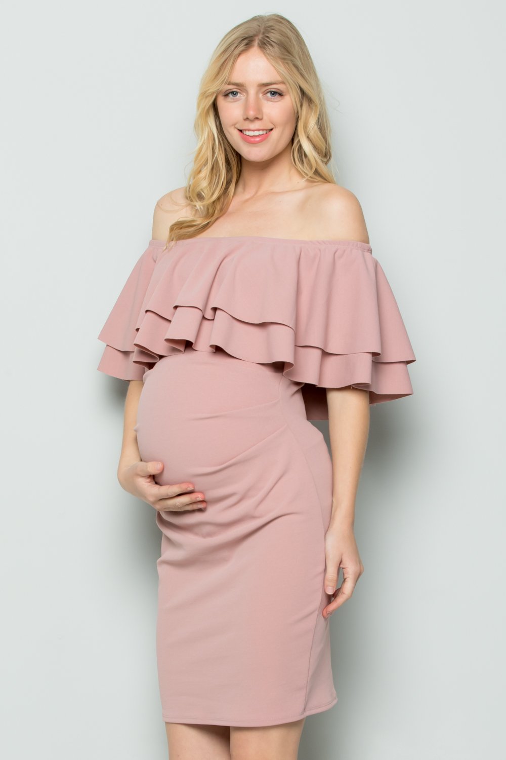 maternity pregnancy baby shower off shoulder ruffle neck above knee summer cocktail bodycon dress