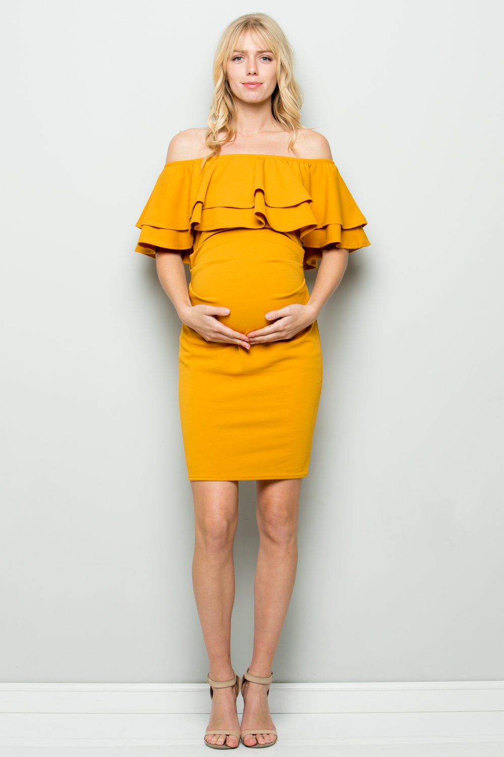 maternity pregnancy baby shower off shoulder ruffle neck above knee summer cocktail bodycon dress