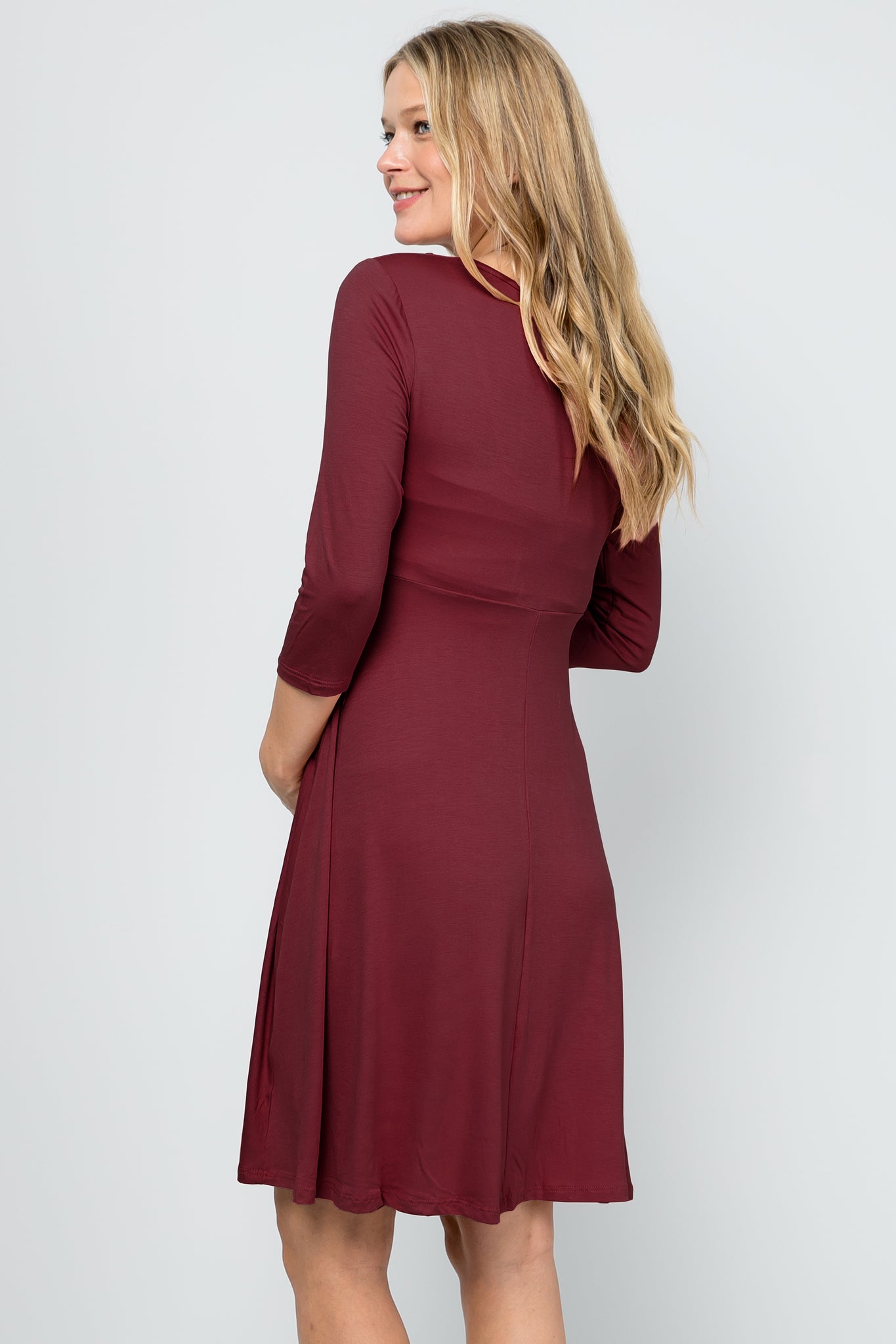 My Bump 3/4 Sleeve Surplice Fit and Flare Maternity Dress