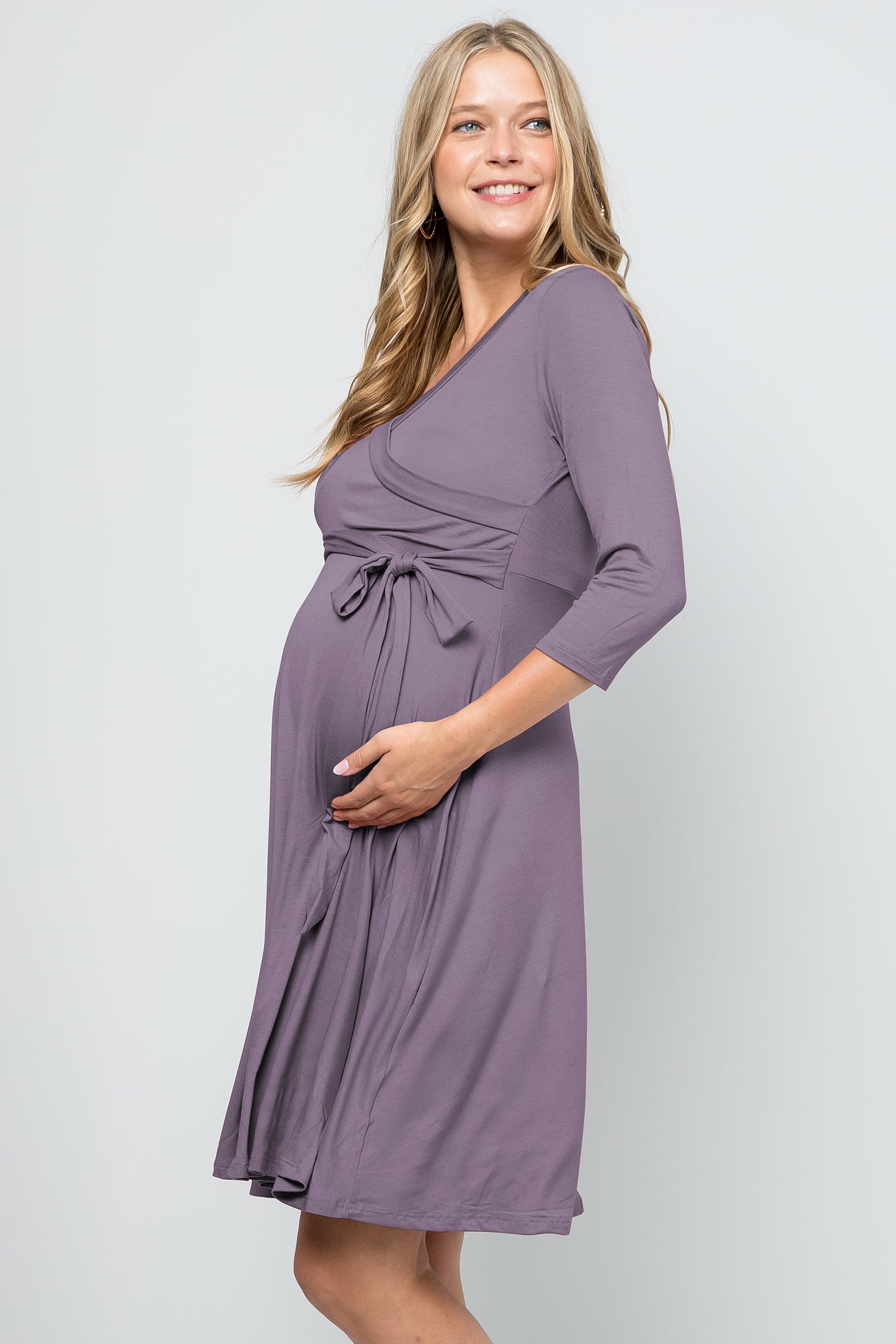 maternity pregnancy baby shower fit flare quarter sleeve surplice spring summer cocktail dress