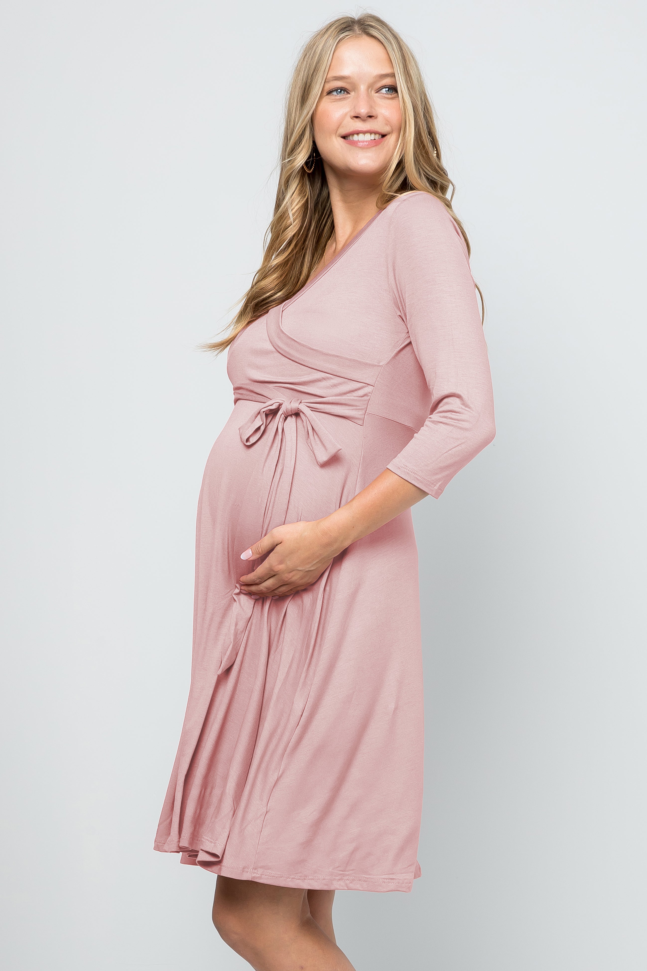 My Bump 3/4 Sleeve Surplice Fit and Flare Maternity Dress