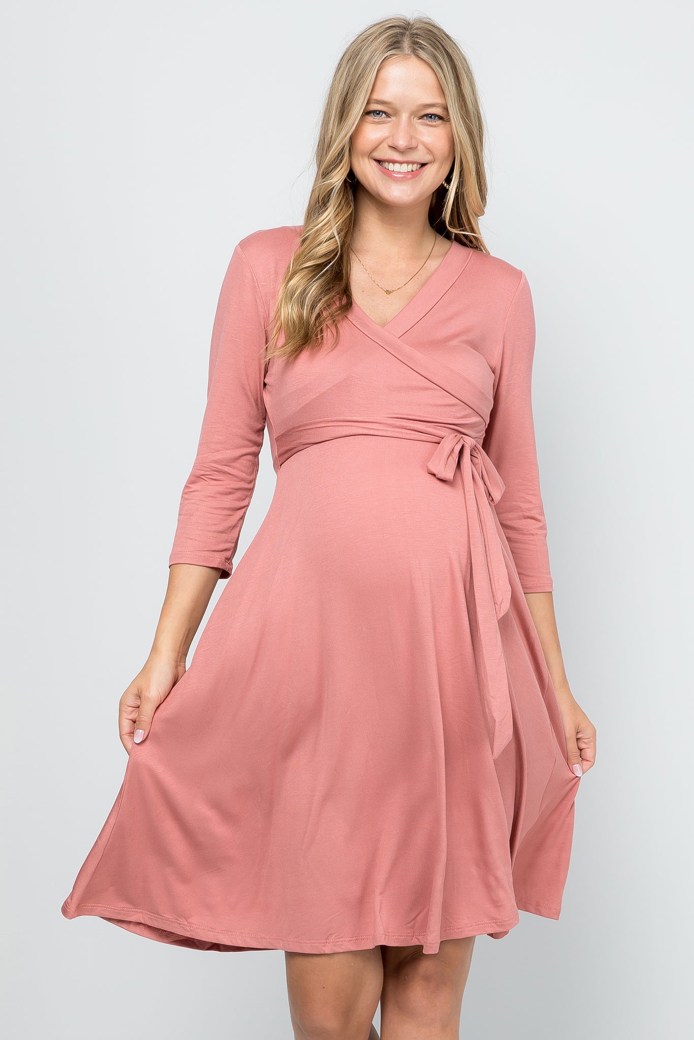 Lolmot Womens Ruched Maternity Dress Comfy Stretchy Solid Color