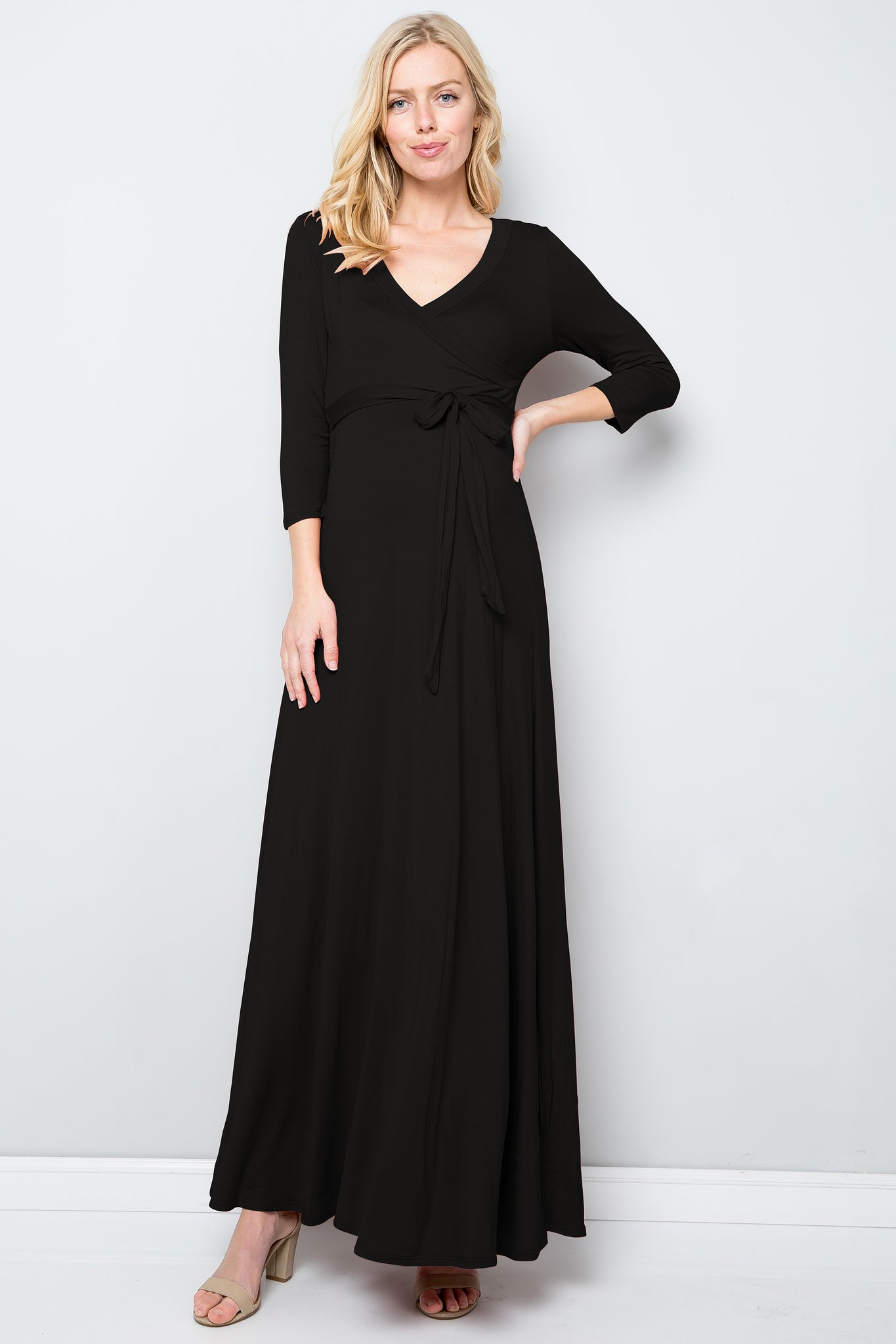 maternity pregnancy baby shower relaxed quarter sleeve surplice spring summer cocktail maxi dress