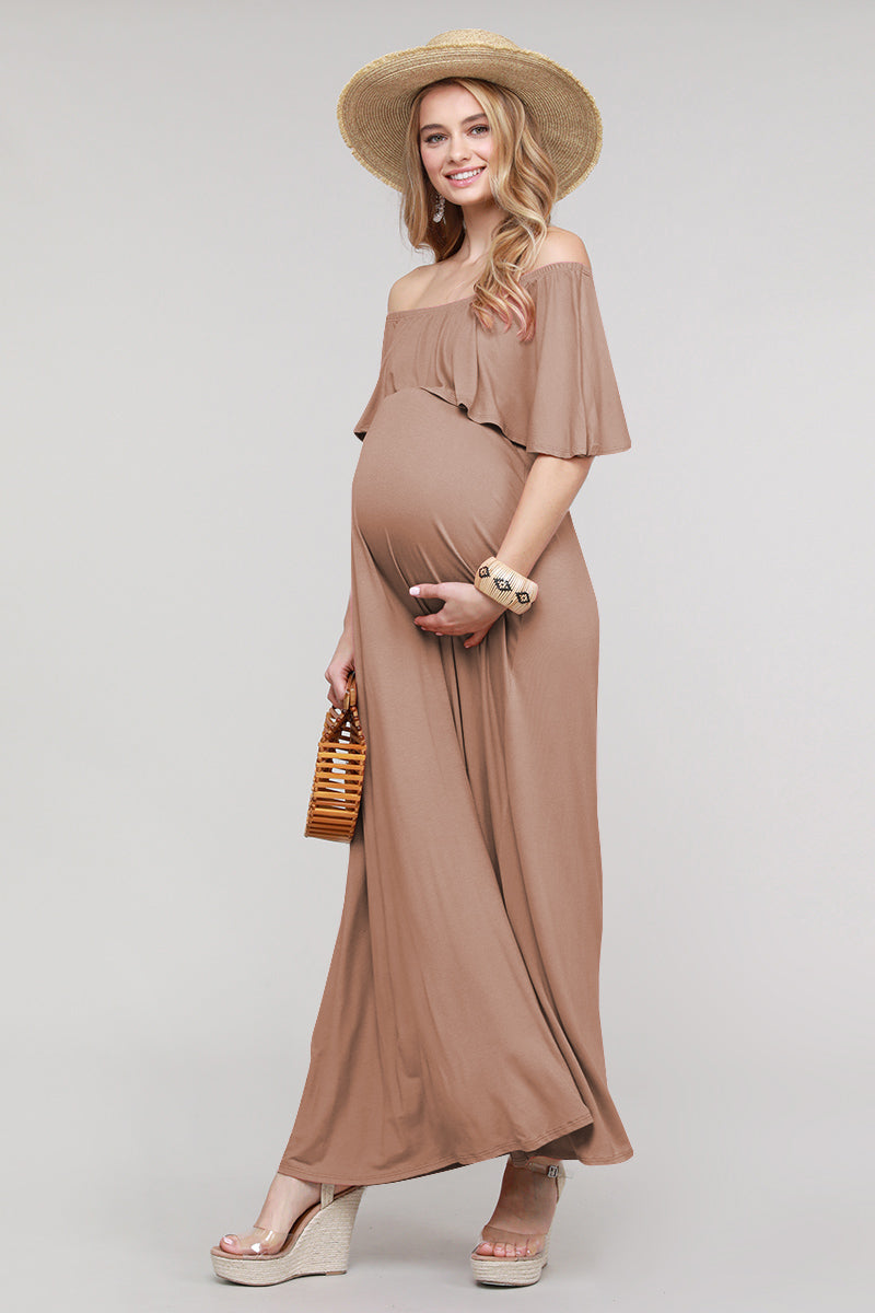 maternity pregnancy baby shower relaxed off shoulder spring summer cocktail maxi dress