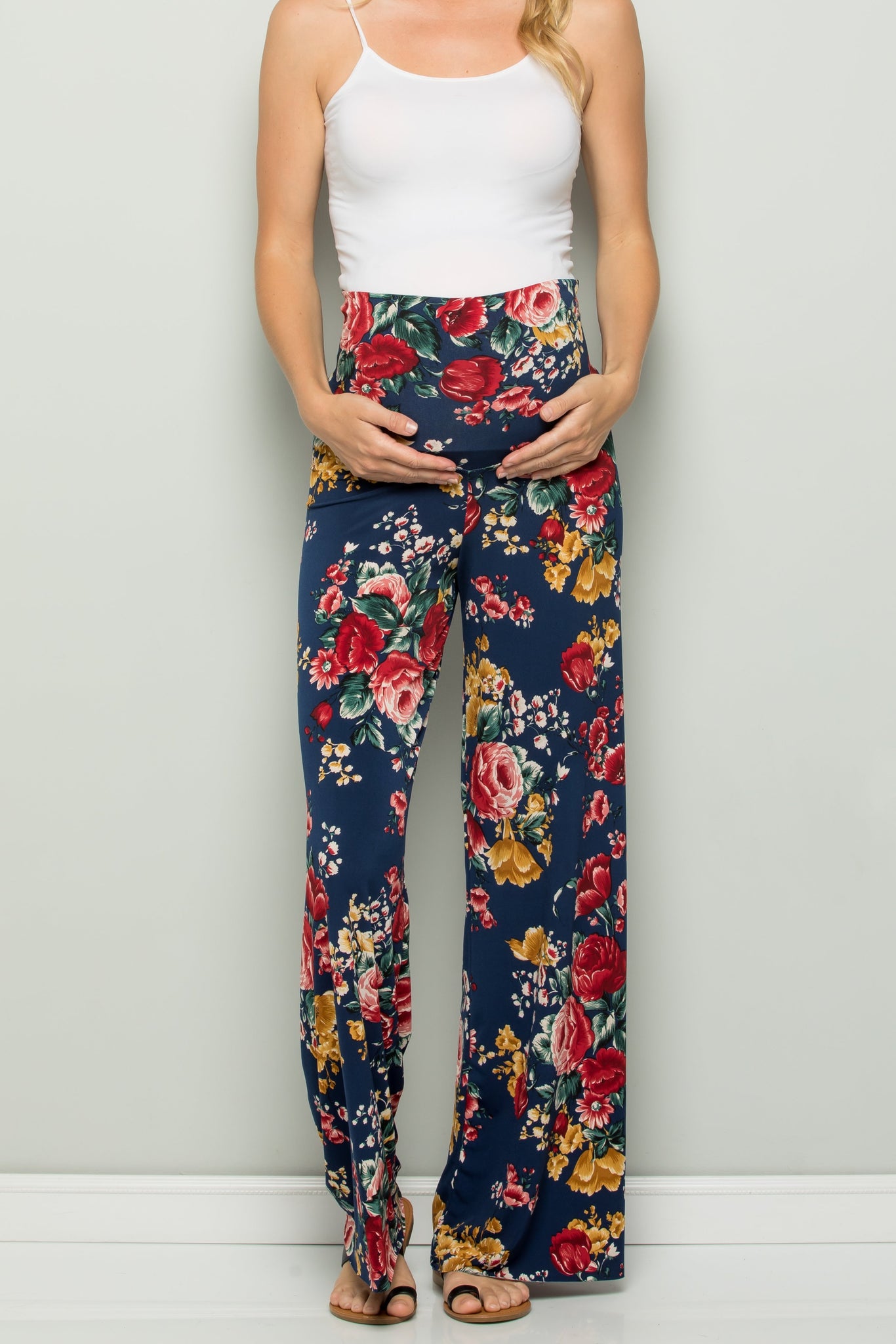 My Bump Floral Wide Leg Fold Over High Waisted Lounge Palazzo Maternity  Pants