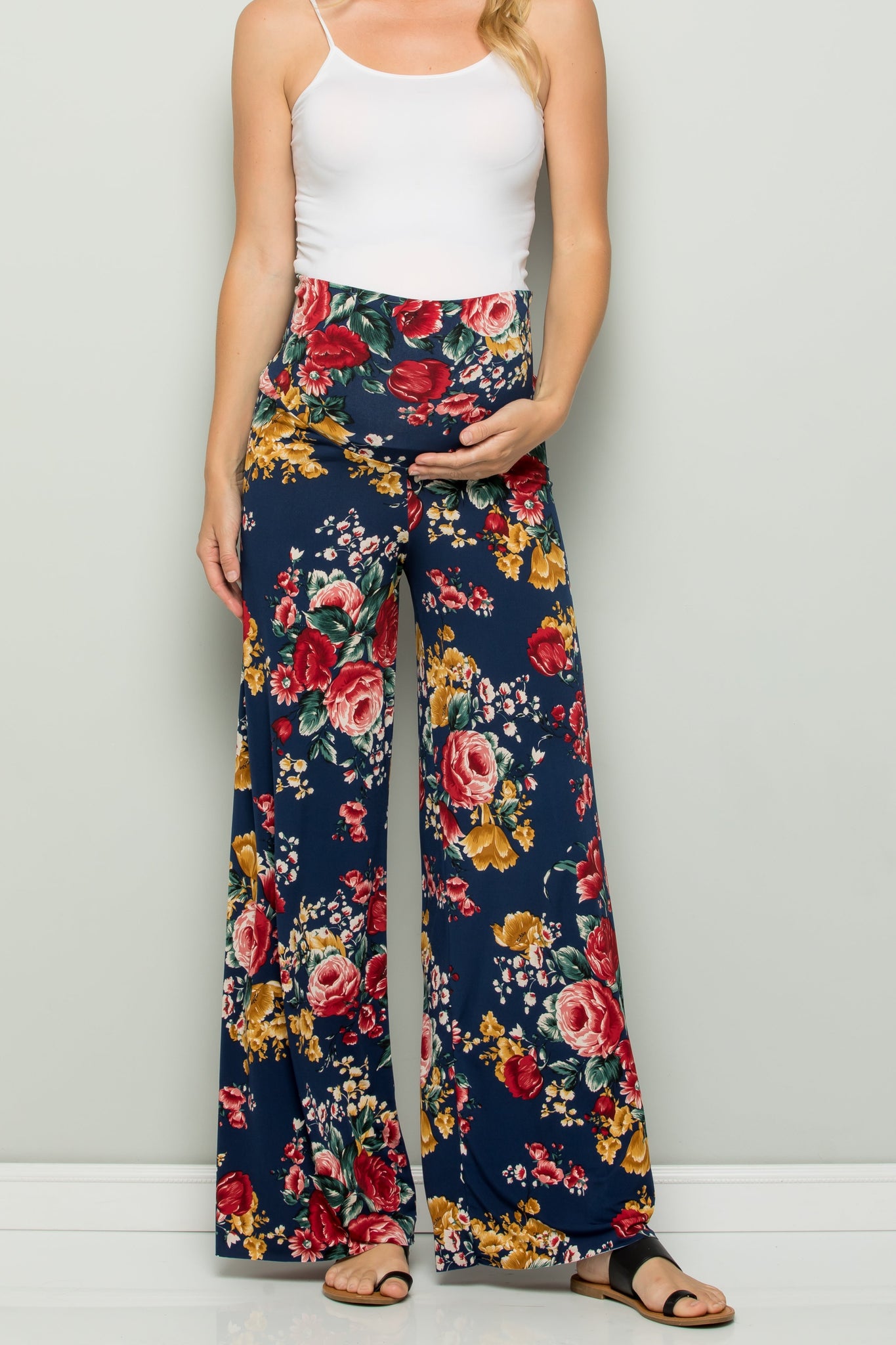 My Bump Floral Wide Leg Fold Over High Waisted Lounge Palazzo
