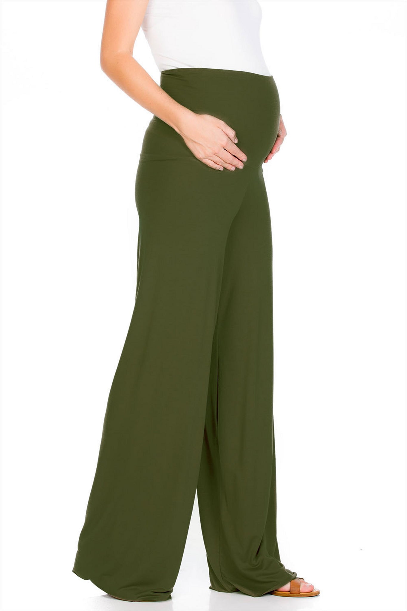 Debra Wide Leg Maternity Bamboo Pants in Olive Green