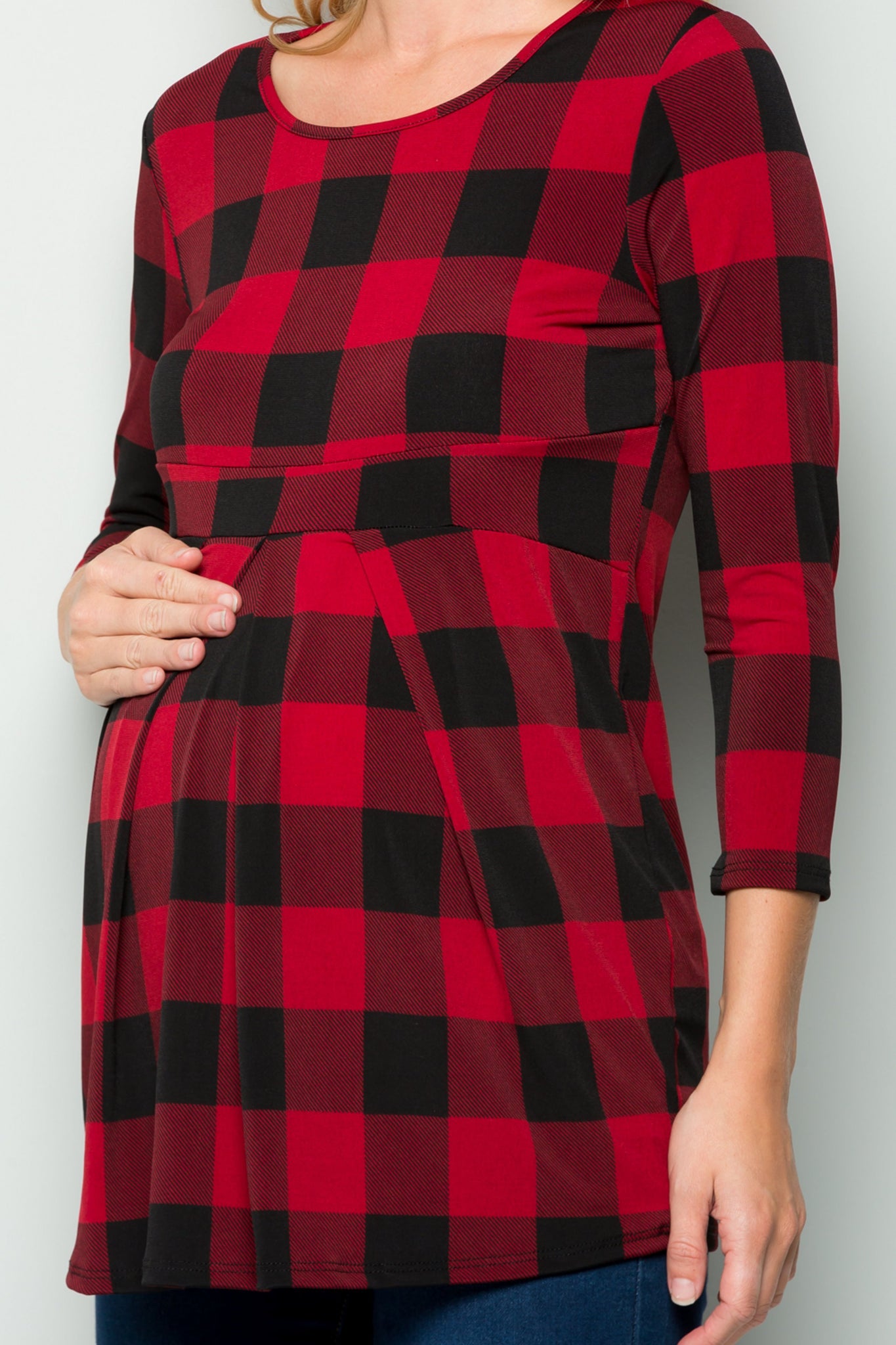 Whitney Plaid Pleated Top
