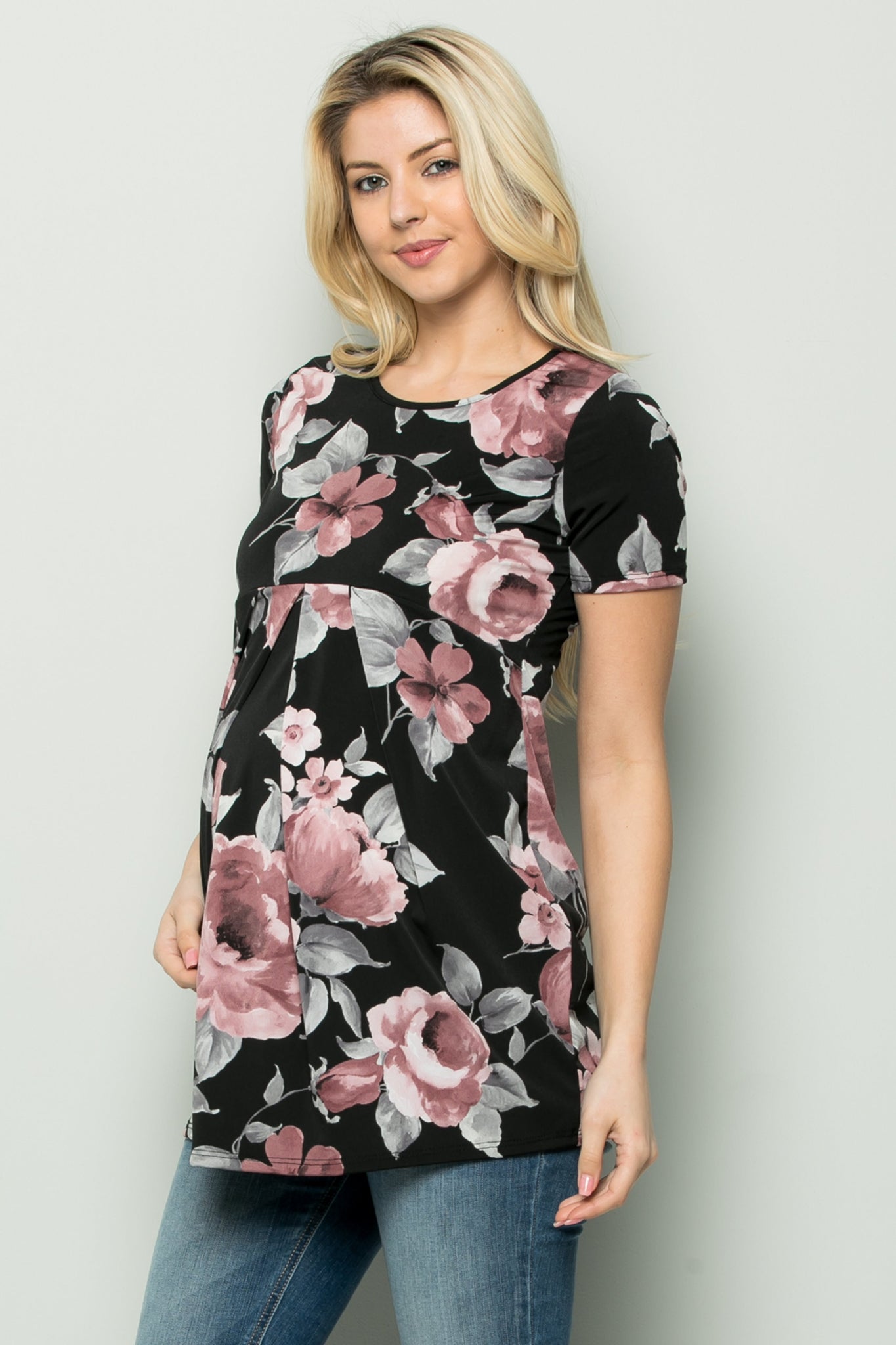 Heather Floral Pleated Top
