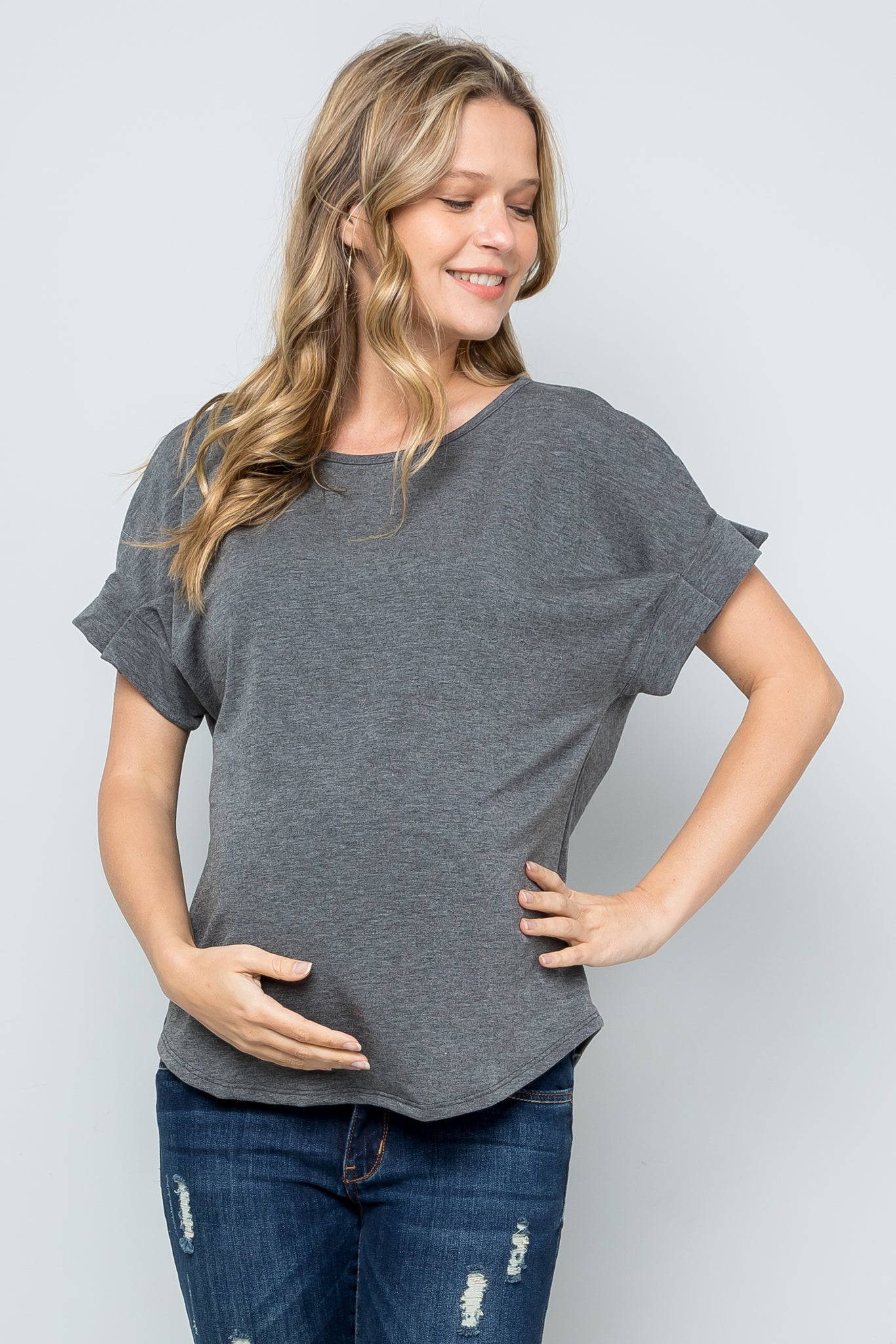 maternity pregnancy baby shower short sleeve round neck crewneck oversized top shirt blouse