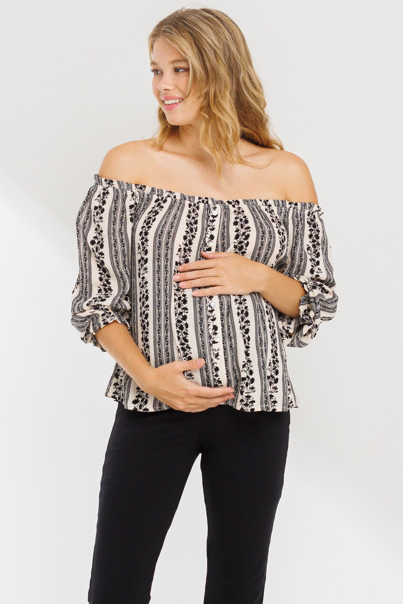 Blakely Floral Stripe Printed Button Down Top