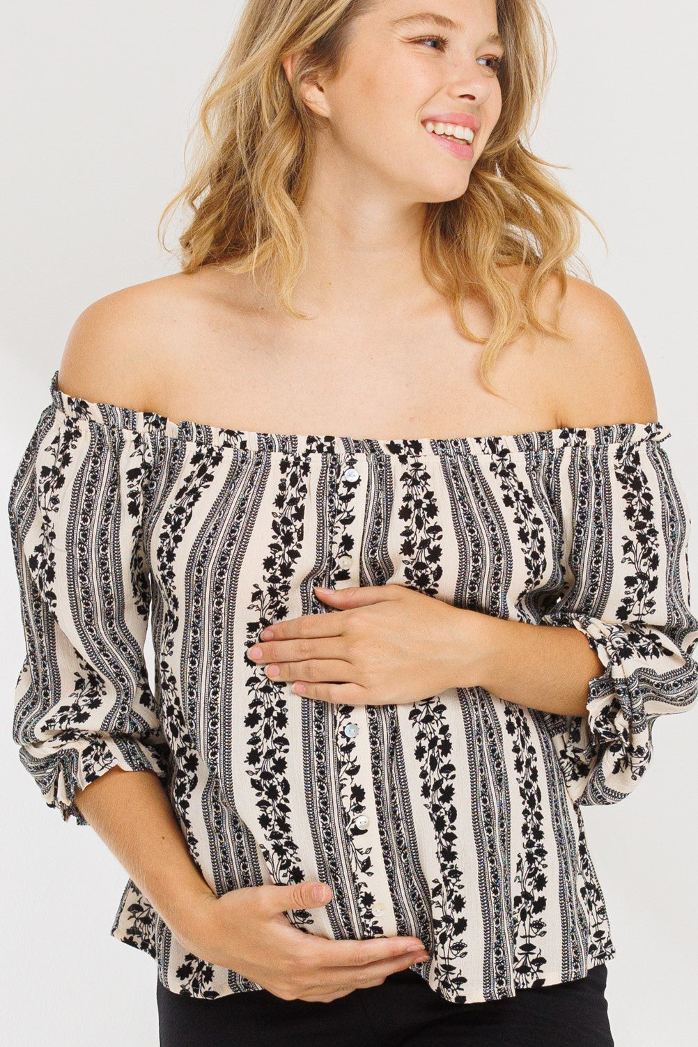 Blakely Floral Stripe Printed Button Down Top